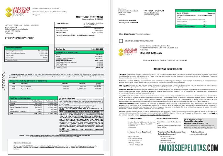 Declaração de hipoteca do Banco Islâmico de Investimento Al Amanah das Filipinas em formatos Word e PDF 1 2 exemplo